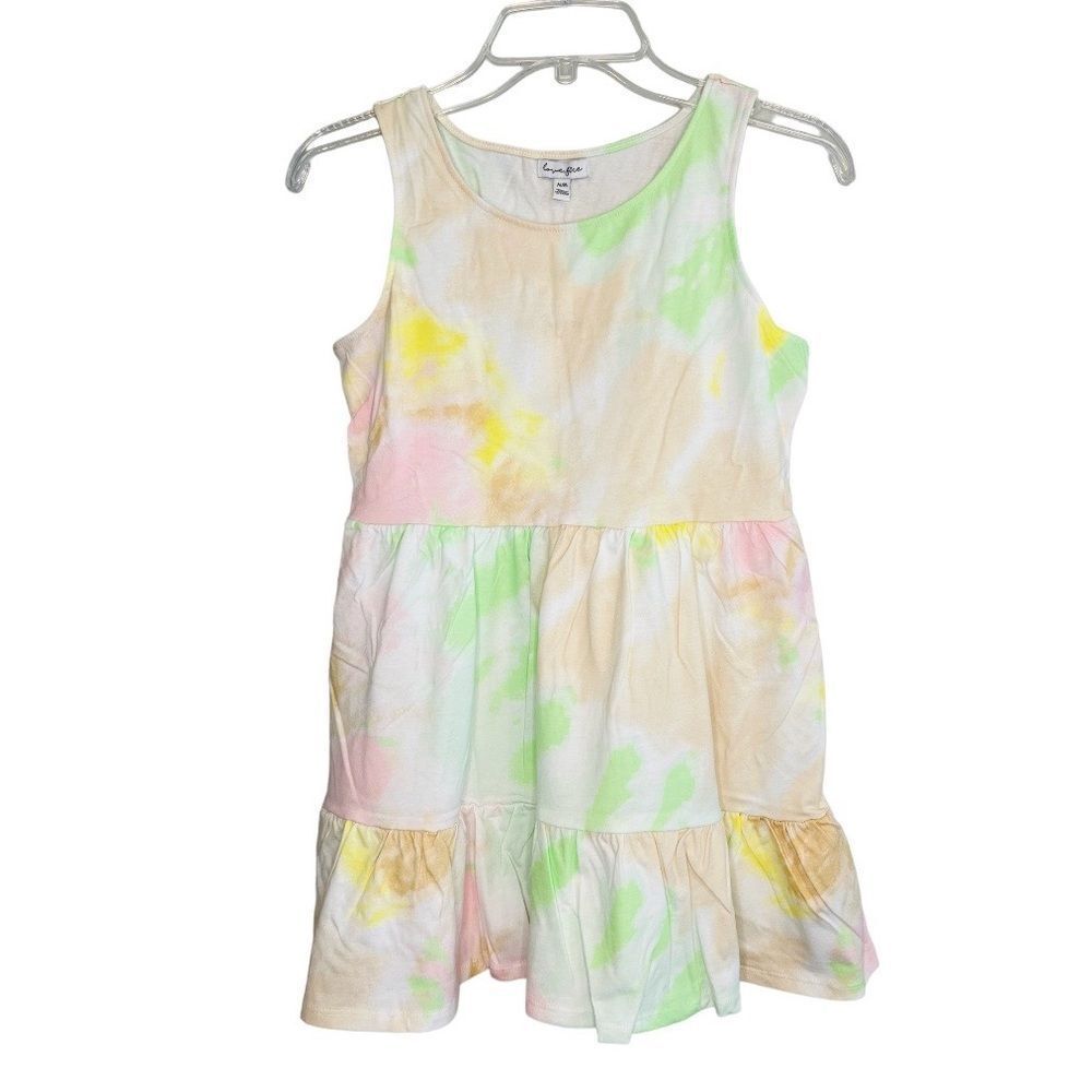 Love, Fire Girls Green Pink Tie Dye Tiered Tank Dress Size Medium or XL